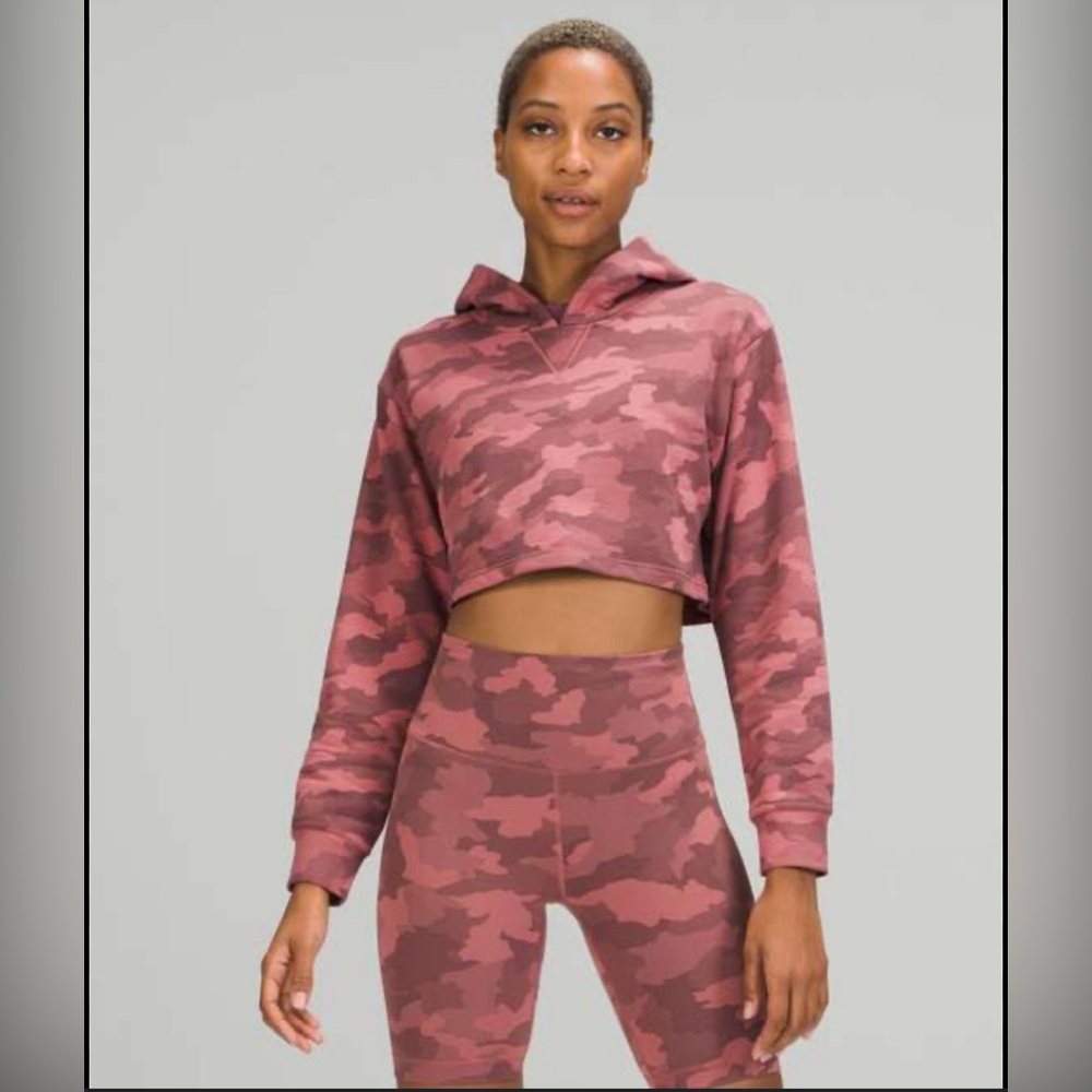 Lululemon All Yours Cropped Hoodie Heritage 365 Camo Brier Rose Pink sz 4